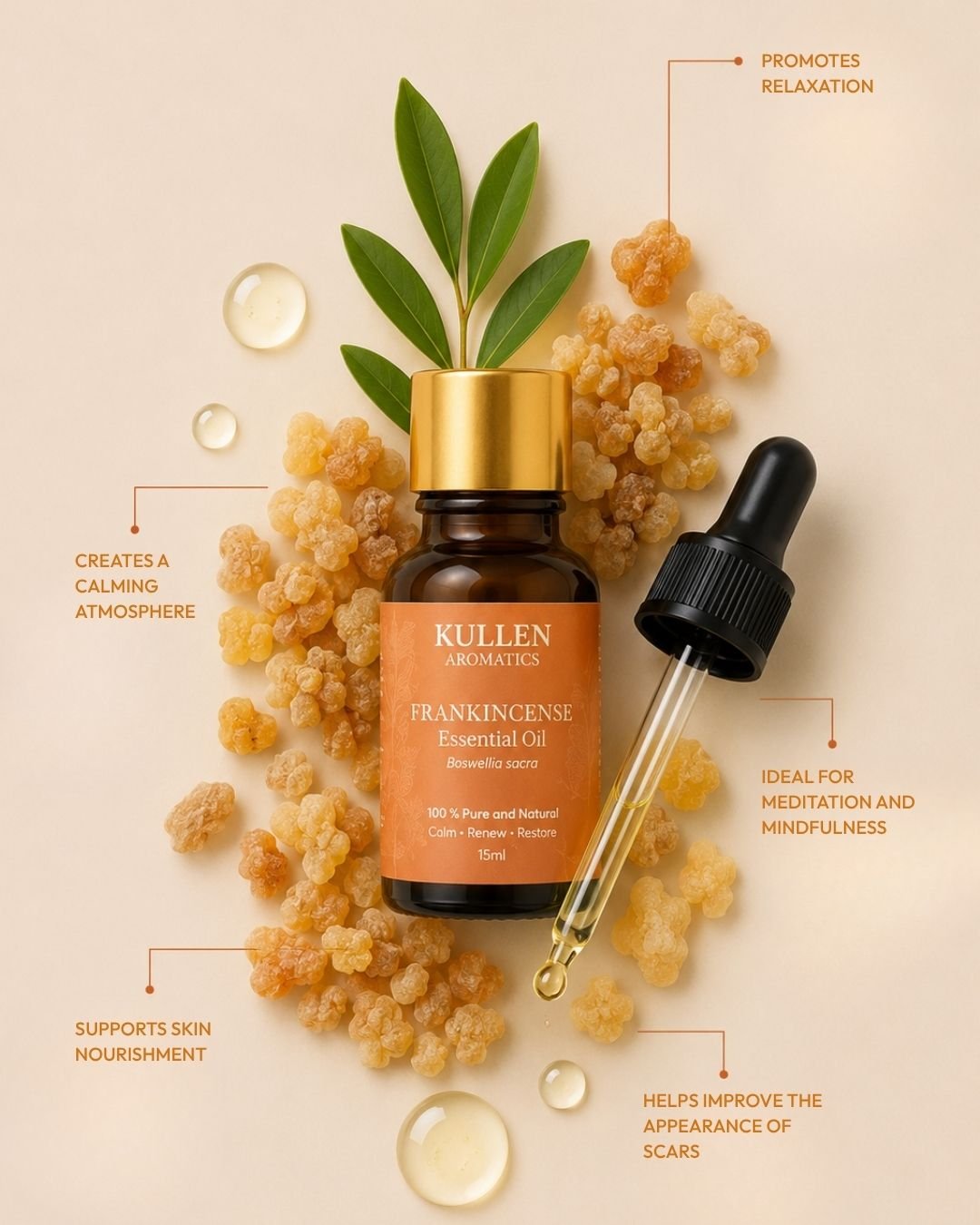 Frankincense Essential Oil | 100% Pure & Natural | 15ml - Kullen pure frankincense oil, frankincense for meditation, Boswellia essential oil, calming aromatherapy oil, skin-supporting essential oil, grounding fragrance oil