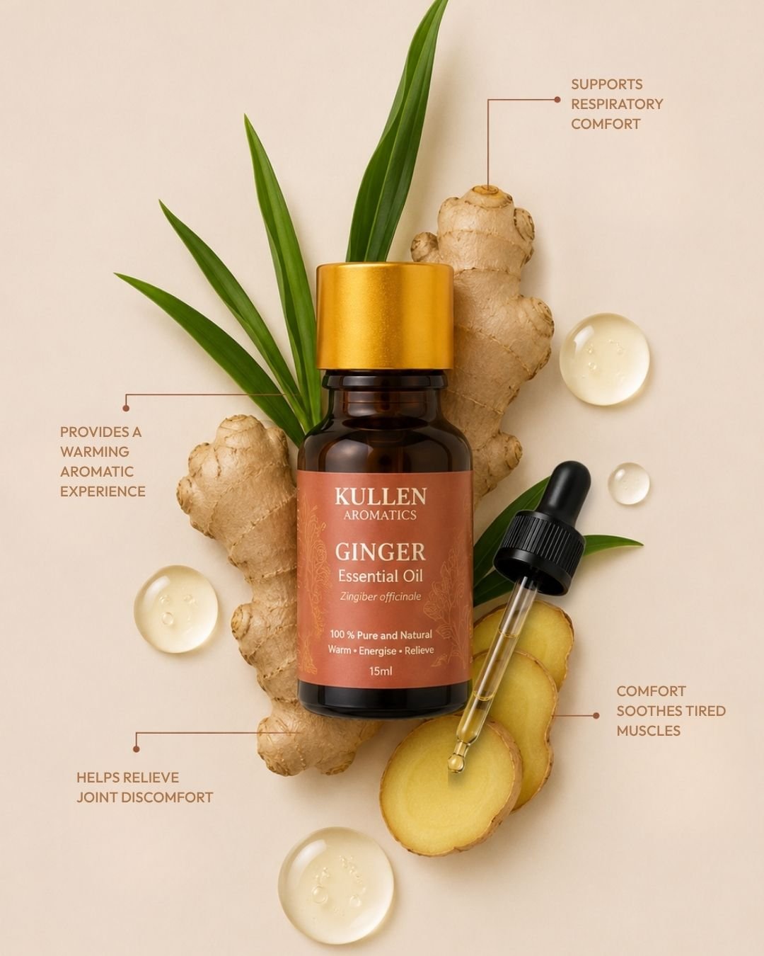 Ginger Essential Oil | 100% Pure & Natural | 15ml - KullenGinger Essential Oil | 100% Pure & Natural | 15mlEssential Oils
