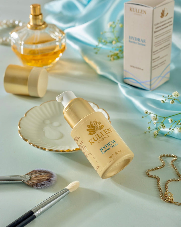 Hydrae Barrier Serum with Squalane & Hyaluronic Acid | 30ml - Kullen Main product shot: Kullen Hydrae Barrier Serum 30ml bottle with Squalane and Hyaluronic Acid