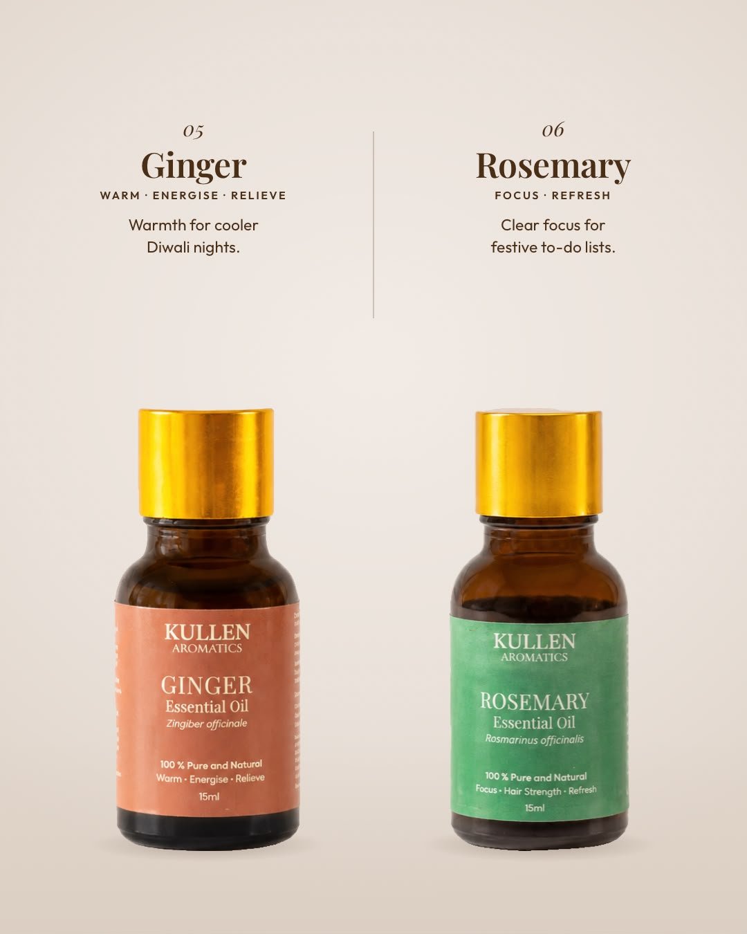 Kullen Essential Oil Gift Set | Box of 6 | Frankincense, Tea Tree, Lemon, Lavender, Ginger & Rosemary | 6 x 10ml - Kullen Essence – Skincare & Aroma Oils