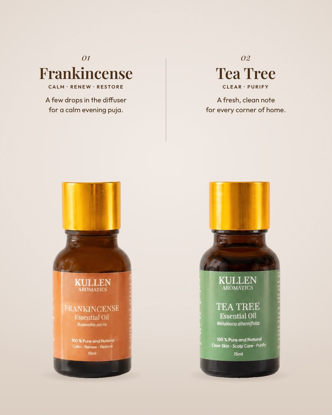 Kullen Essential Oil Gift Set | Box of 6 | Frankincense, Tea Tree, Lemon, Lavender, Ginger & Rosemary | 6 x 10ml - Kullen Essence – Skincare & Aroma Oils
