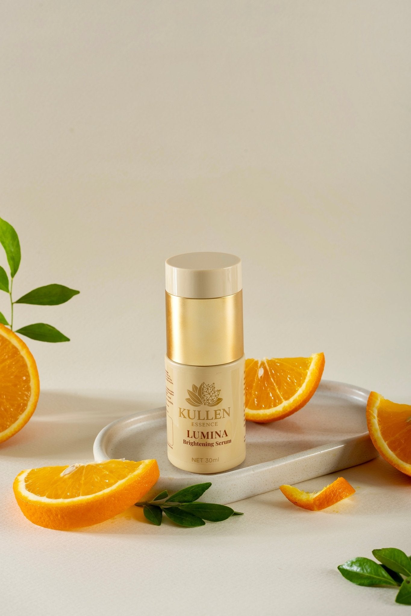 Lumina Brightening Serum with Vitamin C & Hyaluronic Acid | 30ml - Kullen Main product shot: Kullen Lumina Brightening Serum 30ml bottle with Vitamin C and Hyaluronic Acid