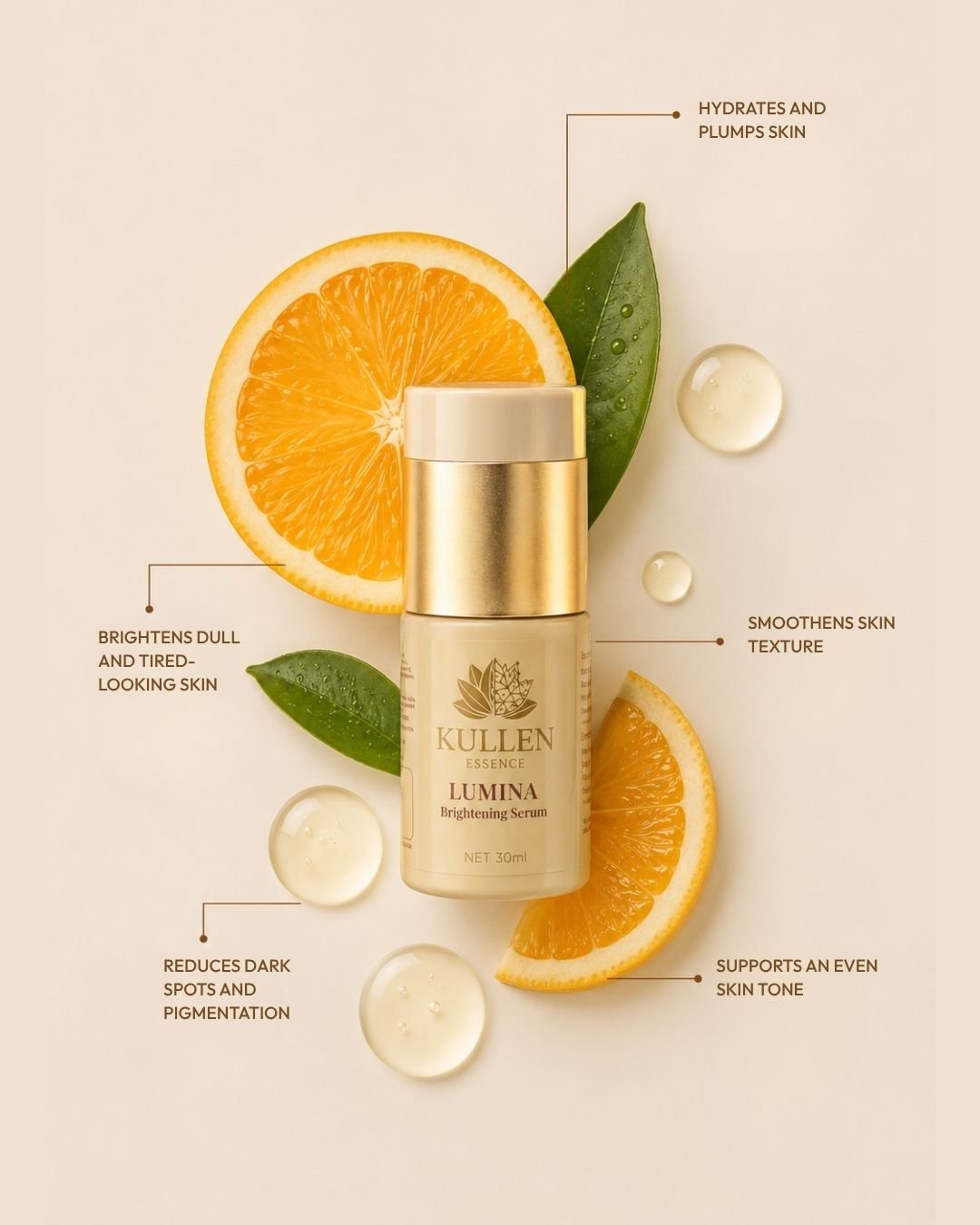 Lumina Brightening Serum with Vitamin C & Hyaluronic Acid | 30ml - Kullen Ingredient shot: Vitamin C and Hyaluronic Acid ingredients in Kullen Lumina Serum